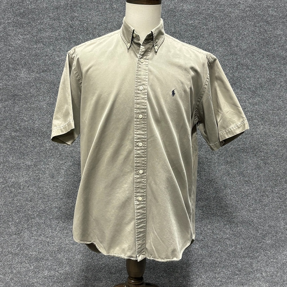 Ralph Lauren Shirt Mens Medium Beige Blake Short Sleeve Button Down Twill Cotton
